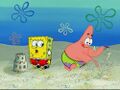 SpongeBob and Patrick playing in the sand.